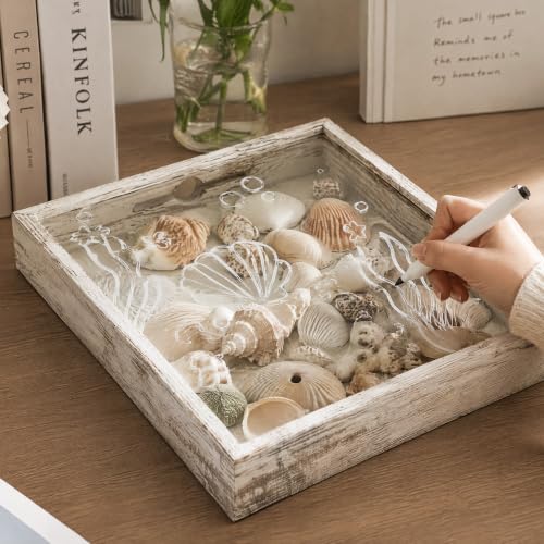 GraduationMall 12x16 Top Loading Shadow Box Frame with HD Glass,Wood Display Case with Slot,1.25 inches Interior Depth,Ideal for Wine Bottle Caps,Tickets,Shells,Stamps and More,White - color: Rustic White, size: 12x16