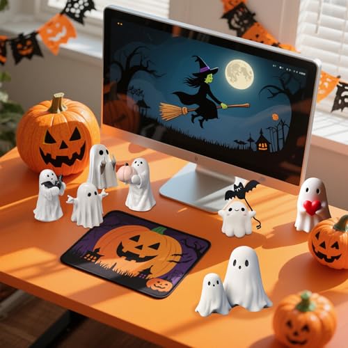 White Decorative Halloween Ghost Figurine (Red Heart Ghost) - color: Red Heart Ghost