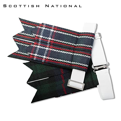 Kilt Flashes for Men with Heavy Buckle Adjusters, Plain & Tartan Kilt Sock Flashes. - color: Scottish National 016flbu