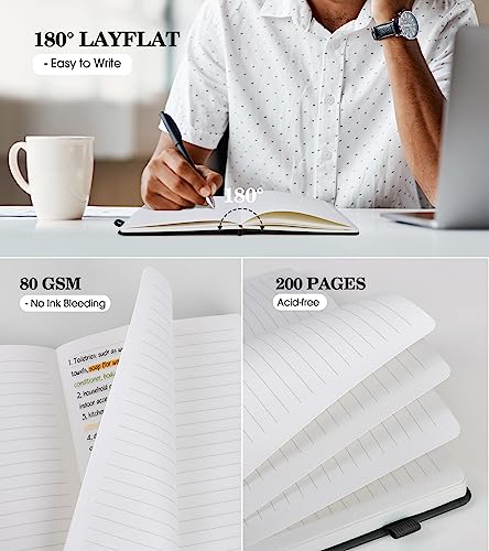 Lined Journal Notebook for Women, A5 Pink Hardcover Leather Journals for Writing, 200 Pages Travel Daily Journal,Thick College Ruled Notebook for Work School, Note Taking, Business 5.75'' X 8.38'' Black - color: Black
