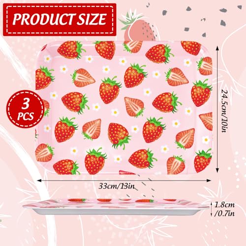 JarThenaAMCS 3Pcs Strawberry Serving Trays Red Pink Berry Flower Platter Cute Fruit Serving Dishes for Birthday Baby Shower Party Sharing Snacks Fruit Dessert Candy - style: Strawberry