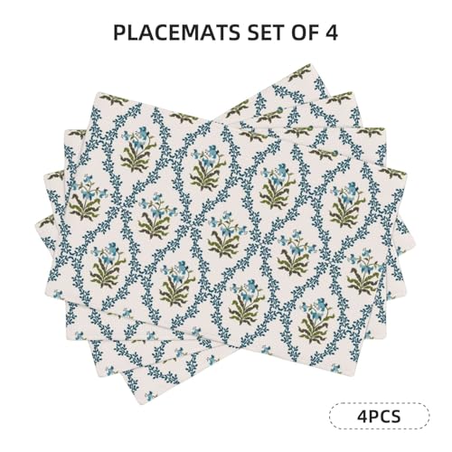 Vintage Boho Easter Floral Placemats Set of 4 12x18 Inch - color: Turquoise, size: Set of 4