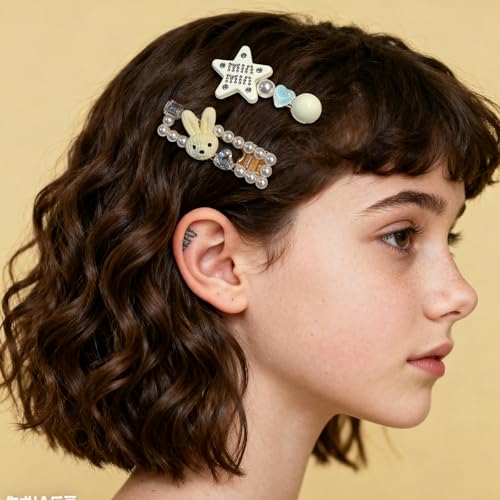 15 piece set of girls' and ladies' hair clips, sweet and fashionable hair clip set, pearl acrylic resin hair accessories, suitable as gifts for girls and ladies (white) - color: white