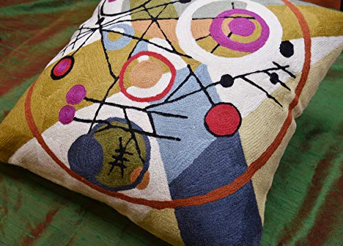 Kandinsky Abstract Throw Pillow Cover - Circles | Modern Couch & Outdoor Pillow | Mid Century Chair Cushions | Handmade Wool Size 18x18 - color: Gold Circles in Circle