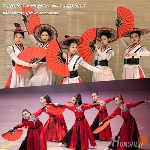 Chinese Folding Fan - 13 Inch Nylon-Cloth Fan for Performance and Hand Use (Red) - color: Red