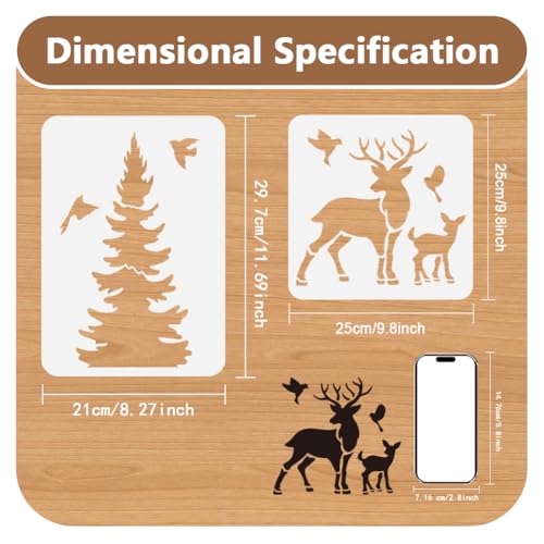 9Pcs Spliced Christmas Pine Trees & Deers Large Wall Stencils A4 Size Plastic Reusable Tree Templates for Painting on Wood Wall Fabric Glass Furniture, Christmas DIY Home Decor Stencils - style: Pine Tree B