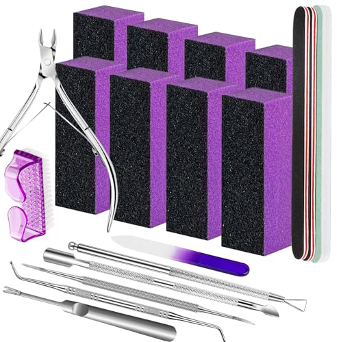 FANDAMEI Nail Care Kit, Nail Buffers and Files, Nail Cuticle Tools Kit, Nail Manicure Tools, Finger Nail File Set, Nail Buffer Block, Nail Cuticle Nippers, Ingrown Toenail Tools, Nail Care Tool Kit - color: Purple