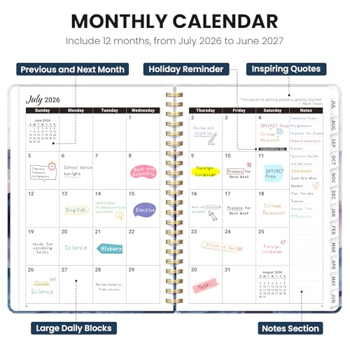 ZOTIA Planner 2026-2027 Weekly & Monthly Calendar Planner Jul 2026-Jun 2027 - color: D-Distant Peaks Hill, size: 6.3" x 8.5"