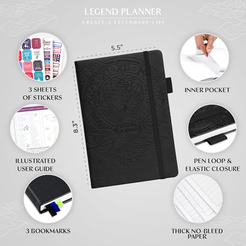 Legend Planner Undated, Weekly & Daily Goal Journal, A5 Black - color: Black (Undated), size: A5 (5.5'' x 8.3'')