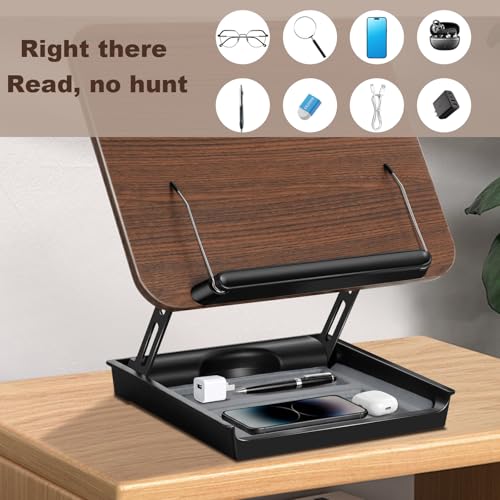 Book Stand for Reading, Wooden Cookbook Stand with Storage