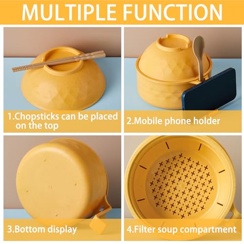 6 Pcs Microwave Ramen Cooker Set 40oz Bowl, Yellow - color: Yellow