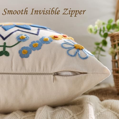 Embroidered Floral Throw Pillow Cover 18x18 Set of 1 Blue Orange - color: Blue Orange, size: 18" x 18" (Pack of 1)