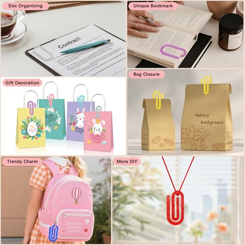 12 Pcs Jumbo Acrylic Paper Clips, 4"x2" Large Plastic Paper Clips, Bright Colors, Classroom & Office Supplies, Back to School Gifts for Students & Teachers, Desk Org & DIY Charms & Accents & Bookmarks