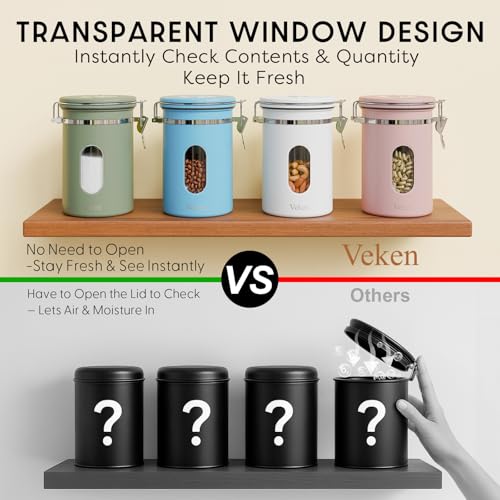 Veken Coffee Canister with Window, Airtight Stainless Steel Container, 22OZ - color: Green, size: 22 oz