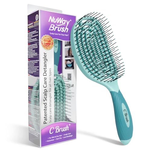 NuWay® C Brush® Patented Scalp Care Hair Brush – Ergonomic Curve Design for Gentle Scalp Massage, Blow-Dry Styling & Wet or Dry Hair (Classis Green) - color: Classic Green