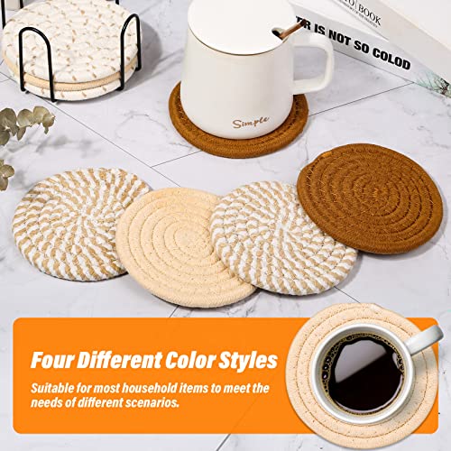 Mckanti Drink Coasters Set of 8, 4 Colors Absorbent Coasters for Drinks, Minimalist Cotton Woven Coaster for Living Room Decor, Fall Home Decor, 4.3 Inches - color: Multi-brown