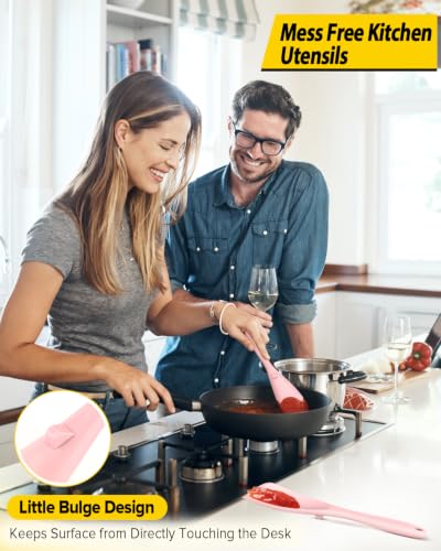 BUNDLEPRO Silicone Cooking Spoons for Nonstick Cookware, One-Piece, 2 Pack - color: Pink
