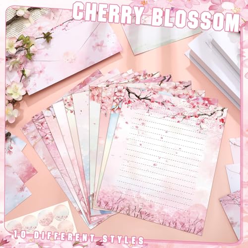 TaoBary 160 Pcs Cherry Blossom Stationery Paper and Envelopes Set - size: 8.5 x 11 Inch, style: Cherry Blossom