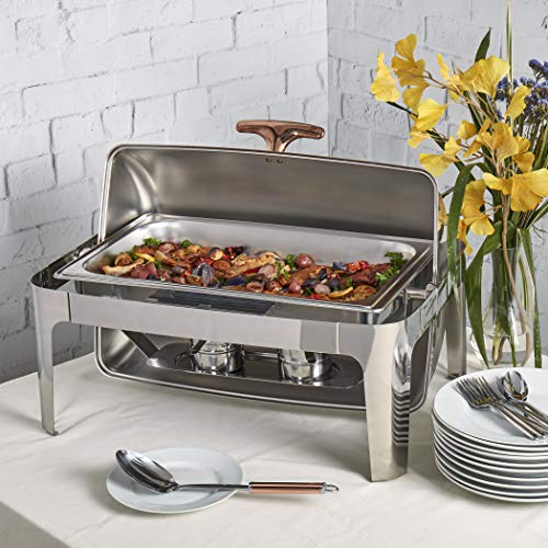 Denmark Tools for Cooks Celebrations Cookware Collection 5 Piece 9.5-Quart Rectangular Heavy Gauge Stainless Steel Chafing Dish Set with Roll Top Lid for Entertaining & Catering - size: 9.5QT ROLL TOP CHAFING DISH
