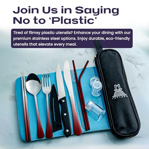 Travel Utensils With Case, 10 Pcs portable silverware set (Red Two Tone) - color: Gradient Red, size: 10 Pieces
