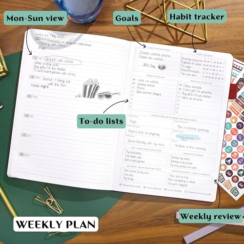 Legend Planner PRO Weekly & Monthly, Large Undated, 7”x10”, Wine Red - color: Wine Red + Gold Foil