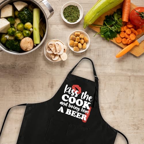 Funny Black Apron with Pockets for Man,Dad,Husband,Father in Law,Chef Daddy Women Grilling Apron BBQ Cooking Gifts - color: Apron-6