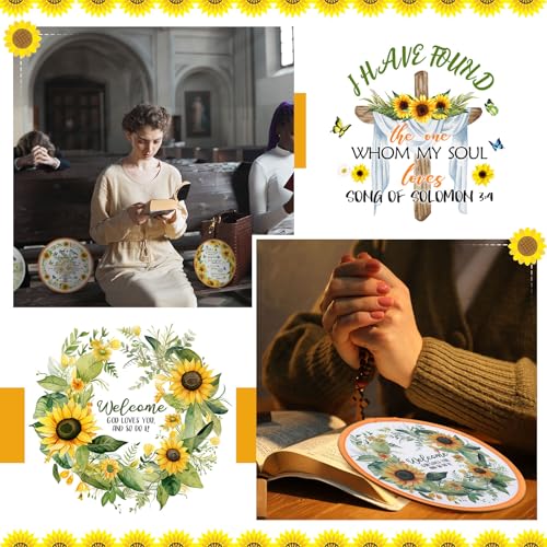 Gejoy 24 Pcs Christian Church Sunflower Fly Disc Hand Fan Foldable 8 Style - color: Sunflower