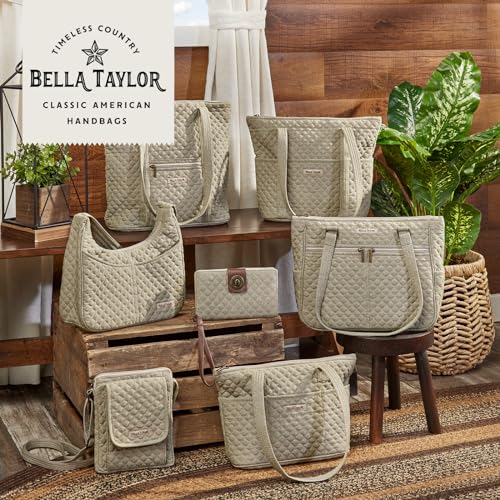 Bella Taylor Stride Tote, Quilted Shoulder Bag for Women - color: Khaki Chambray