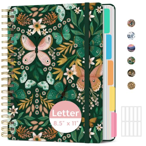 Taja Cute Large Spiral Lined Notebook for Work with 5 Removable Dividers - color: E-Butterfly