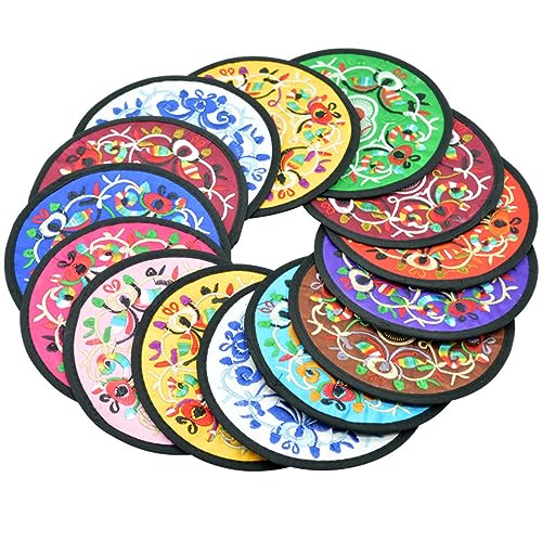 Zhiheng 10 Pack Vintage Ethnic Fabric Coasters Floral Embroidery Cloth Coasters Round Coffee Cup Mat Drink Tableware for Housewarming Party Table Home Decorations (SkyBlue) - color: Skyblue