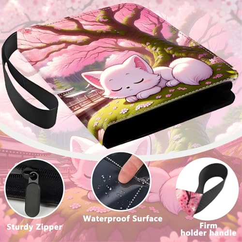 4 Pocket Trading Card Binder, Holds 400 Cards, Zipper Binder - color: Cat under the cherry tree