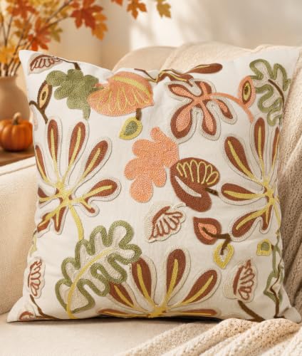 Embroidered Throw Pillow Cover, 18x18 Inch, Fall Abstract Floral - color: Fall Abstract Floral, size: 18" x 18" (Pack of 1)