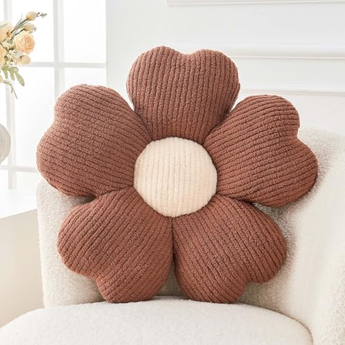 Kcvvcr Flower Throw Pillow, Cute Flower Shaped Pillow Decorative Throw Pillow for Bed Couch, Soft Daisy Pillows Floor Seating Cushion Cushions (14.9 Inch Brown) - color: Brown, size: 14.9 Inch
