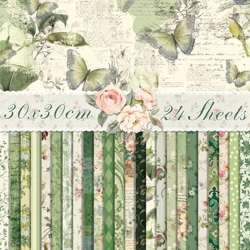 Green Scrapbook Paper Green Floral Pattern Papers Pad 12×12,24 Sheets Double-Sided Bobo Floral Scrapbooking CardStock Paper Supplies for Holiday Cardmaking DIY Junk Jounal Papers. - color: WW211