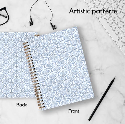 Grandmillennial Blue and White Floral Spiral Notebook 5.5x8.3, Vintage Blue Toile de Jouy Flower Journal for Women, Chinoiserie Floral Botanical Hardcover Notebook Journal - color: Color_2