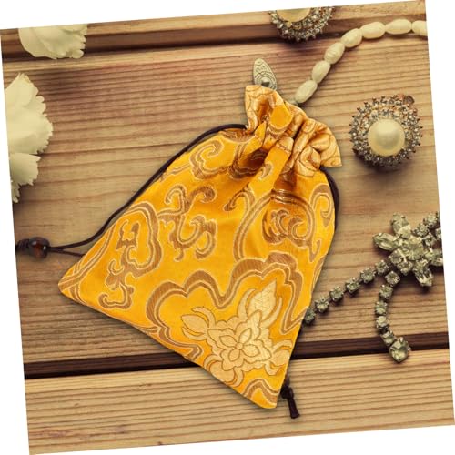 Kisangel Golden Silk Brocade Fortune Bag with Drawstring Closure - color: Golden