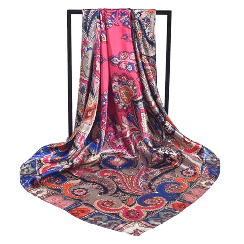 35 Inches Silk Head Scarf-Satin Hair Scarves Silk Bandana Scarf Headscarf for Women's Fashion Scarves - color: Cashews With Buddha-pink