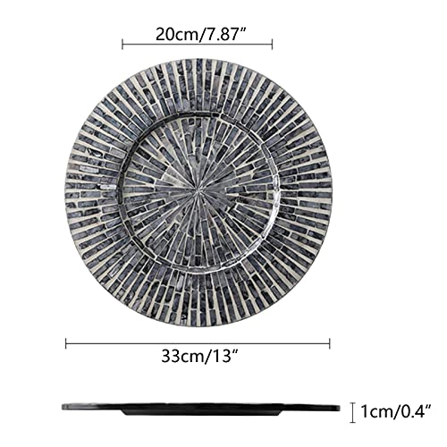 i-lan 2 Pack 13 Inch Mother of Pearl Charger Plates, Black Ray Shell Inlay - style: Style 9