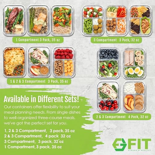 Glass Meal Prep Containers 2 and 3 Compartments, Leak-Proof, 32 oz, 4 Pack - color: Blue(2,3 compartment - 4 pack, 32oz)