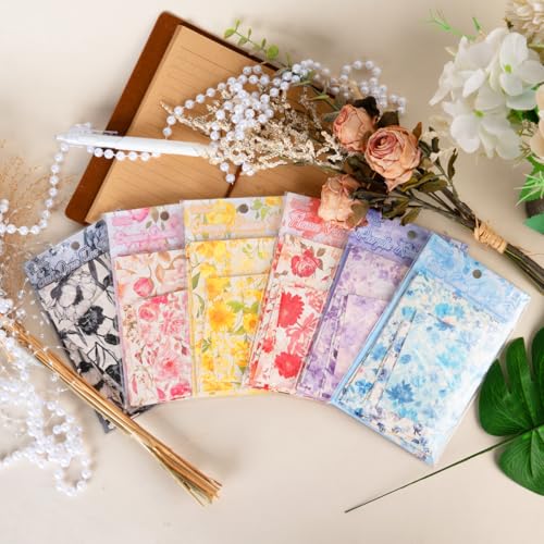 60 Pcs Scrapbook Supplies Kit Textured Paper, 6 Themes Vintage Craft Paper Kit，Relief Designs Decorative Paper，for Junk Journal Supplies，DIY Collage，Decoupage Card Making Supplies，Collage Background - color: C