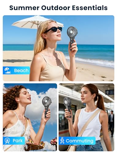 HandFan 5200mAh Portable Handheld Fan, Personal Hand Held Fan USB Rechargeable, 180° Foldable,3 Speeds Strong Airflow Cooling Fan for Travel/Outdoors/Beach/Concerts/Disney/Games/Picnics/Park (Black) - color: Clear‑Blade Matte Black