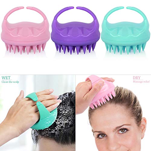 3 Pcs Silicone Scalp Massager & Shampoo Brush, Handheld Scalp Scrubber Cleansing Brush for Shower - color: 3 x Multi Color