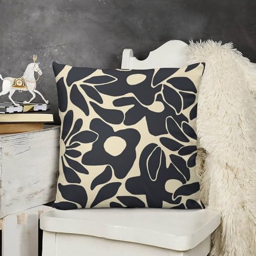 Vintage 70S Flowers Throw Pillow Cover Black Beige Hippie Decorative Pillow Case Cushion Case for Living Room,Couch and Bed 16x16in - color: Beige-black, size: 16" x 16" (Pack of 2)