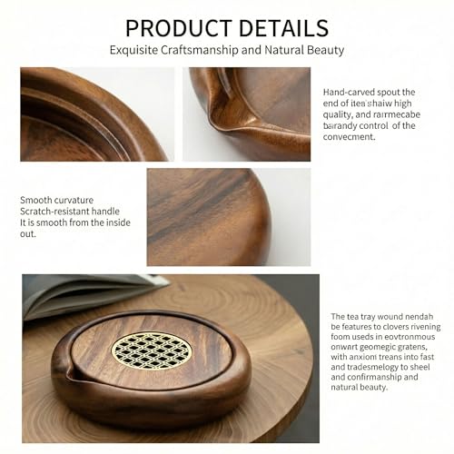 Walnut Wood Tea Tray with Brass Grid Lid - Round Serving Tray for Gongfu Tea, Elegant Tea Service Board for Home & Office