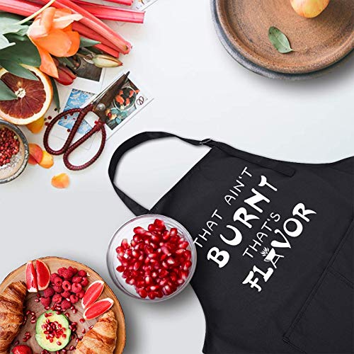 Rosoz Funny BBQ Black Chef Aprons for Men, Adjustable Kitchen Cooking Aprons - color: That Ain't Burnt That's Flavor