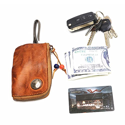 1 Pcs Leather Mini Medieval Pouch Keychain, Coin Organizer, Change Holder, Leather zipper Pouch for Men & Women