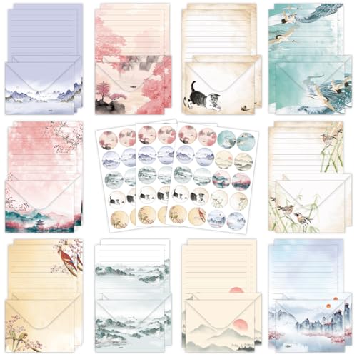FUNCLASS 160 Pcs Ink Wash Stationery Set Letter and Envelopes - color: Ink wash