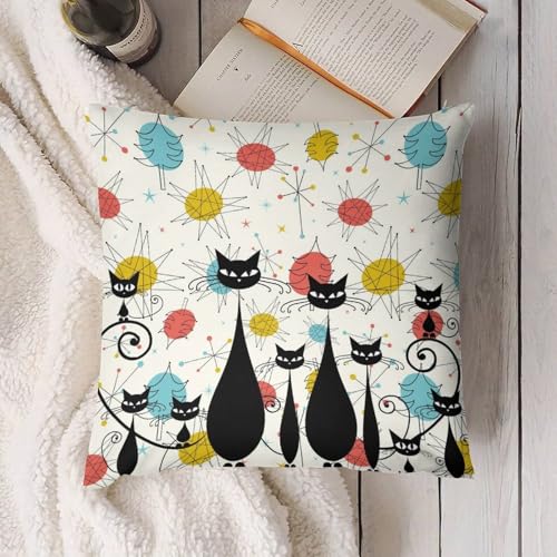 Mid Century Modern Cat Pillow Covers Atomic Cat Diamonds Iconic Sputnik Black Retro Abstract Geometric Home Decor Sofa Bedroom Cushion Outdoor Indoor Decorations 16 "x16 - color: Cat-5, size: 16" x 16" (Pack of 2)