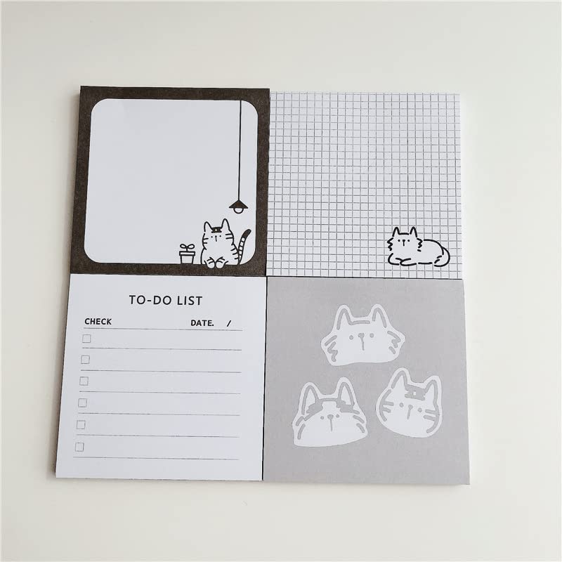 1/4 Pack 3 in. x 3 in. 50 Sheets Sticky Notes，Cartoon Cat Message Paper Memo Pads,Nom-Self-Stick Pads for Home Office (Grid)