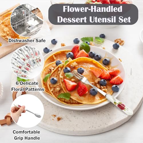 JEPELUS 12Pcs Forks and Spoons with Ceramics Handle, Flatware Set for 6